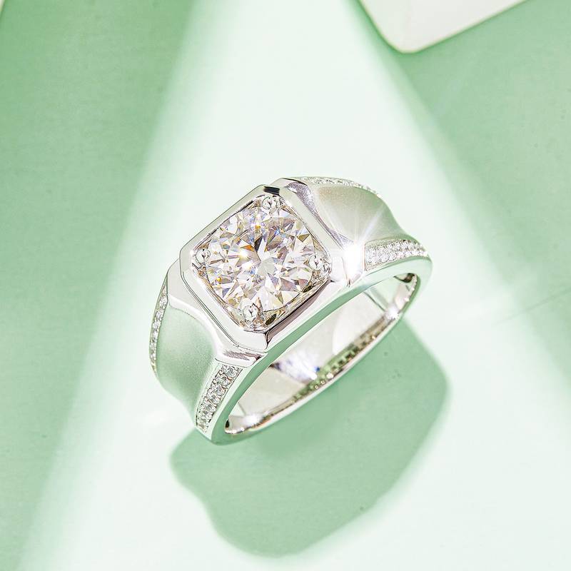 立波款S925银镀白金MoissaniteMen's Ring3ctD级